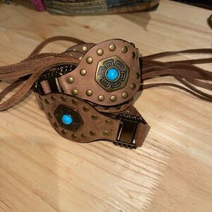 Brown Leather Belt with Turquoise Accents